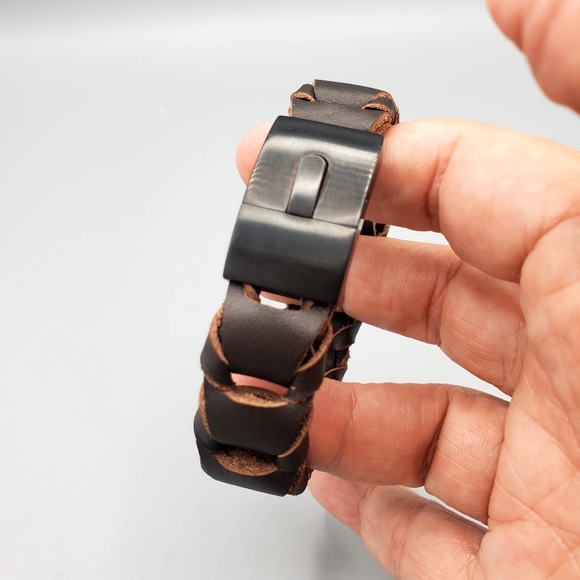 Inox 316 L Dark Brown Leather Mens Bracelet Metal Buckle - Picture 10 of 10